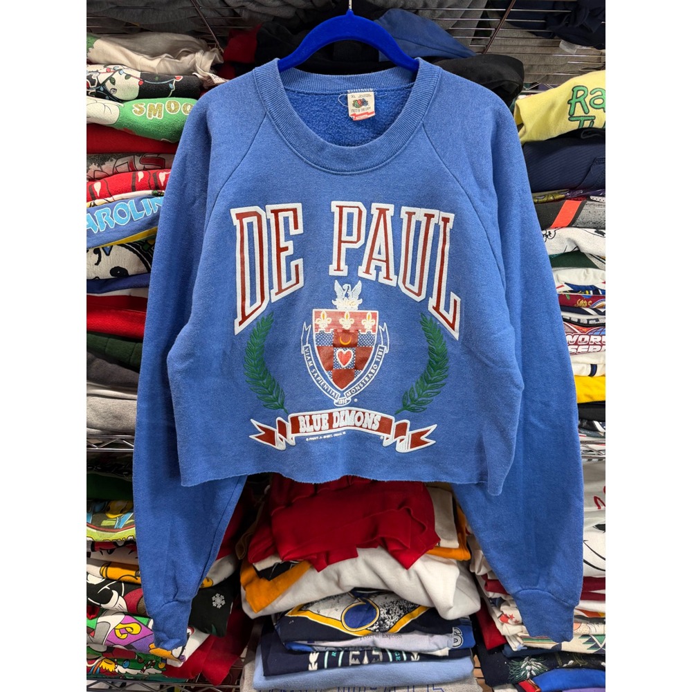 Vintage 80s Puff DePaul Blue Demons Cropped Sweatshirt Blue XL Vintage Style